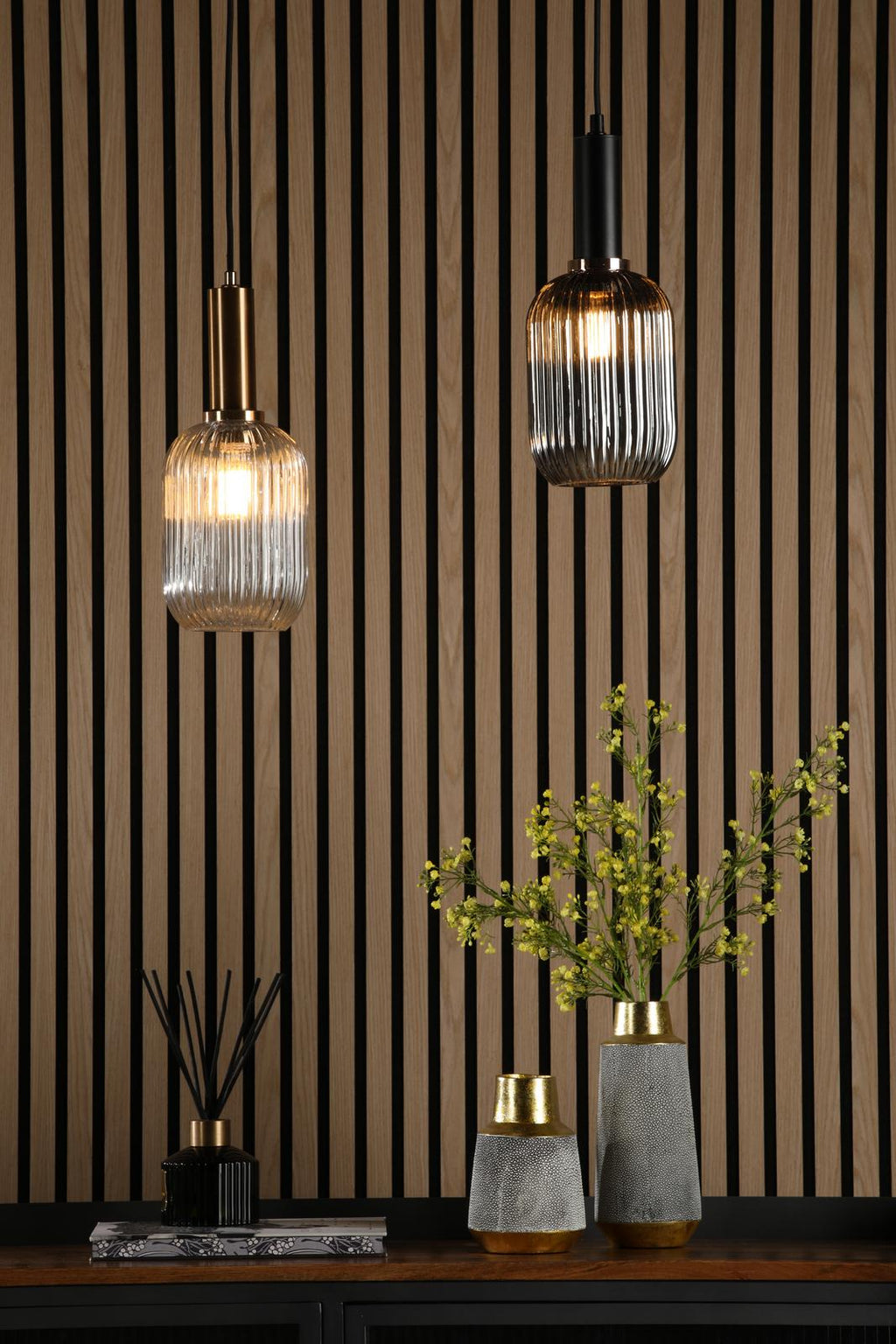 SAW6506 Sawyer Easy Fit Pendant Champagne Ribbed Glass