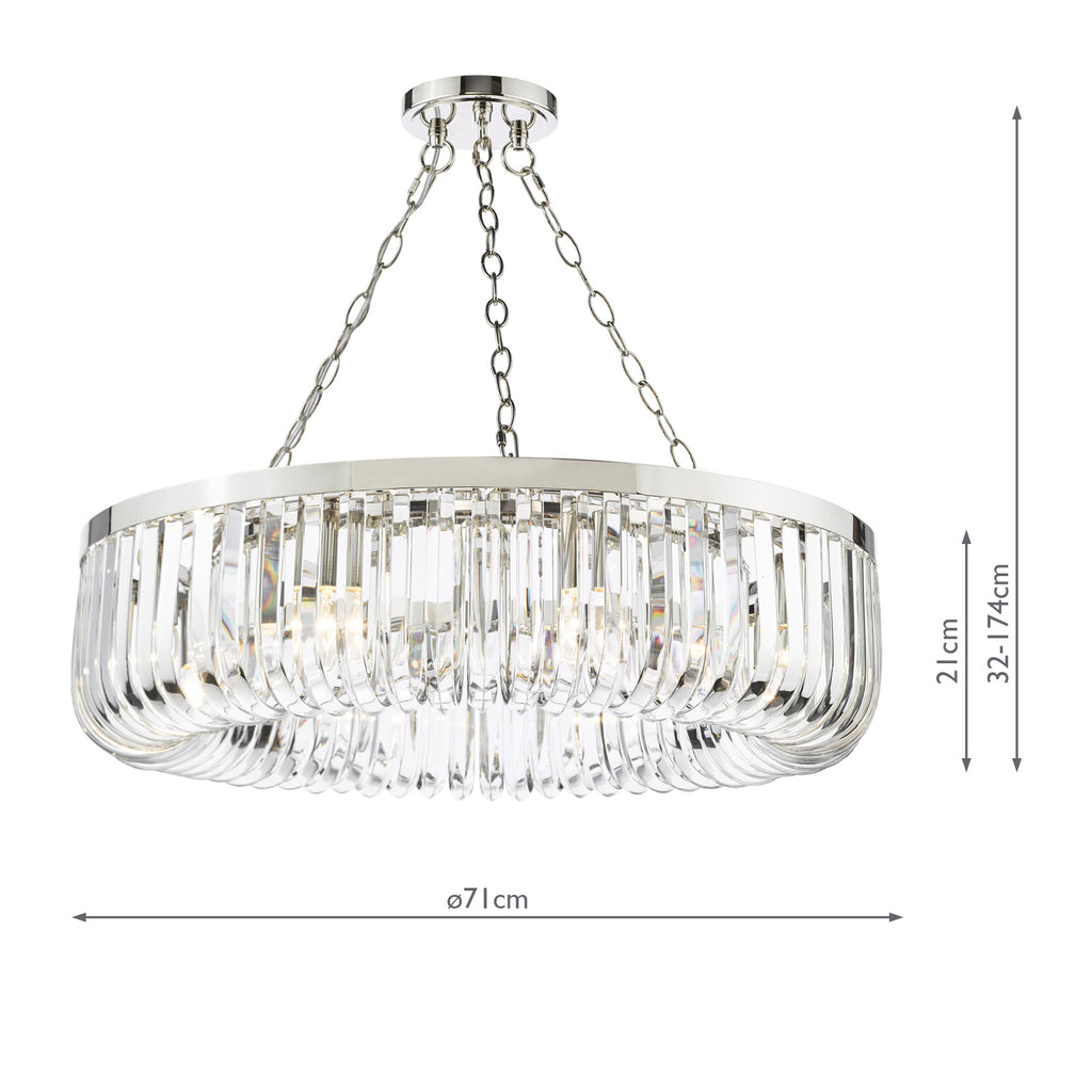 SIG0838 Sigourney 8 Light Pendant Polished Nickel and Crystal