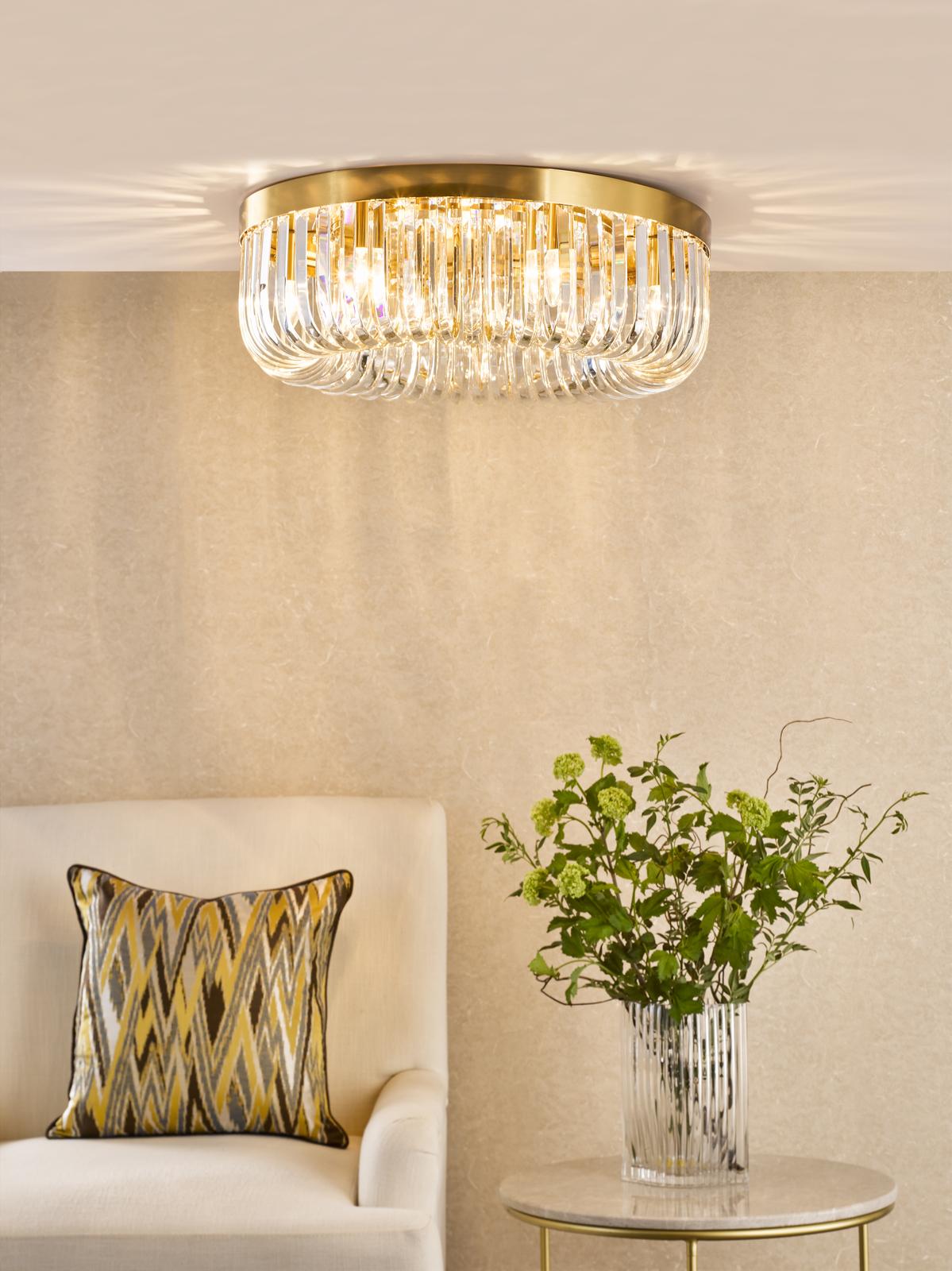 SIG6435 Sigourney 6 Light Flush Satin Gold and Crystal