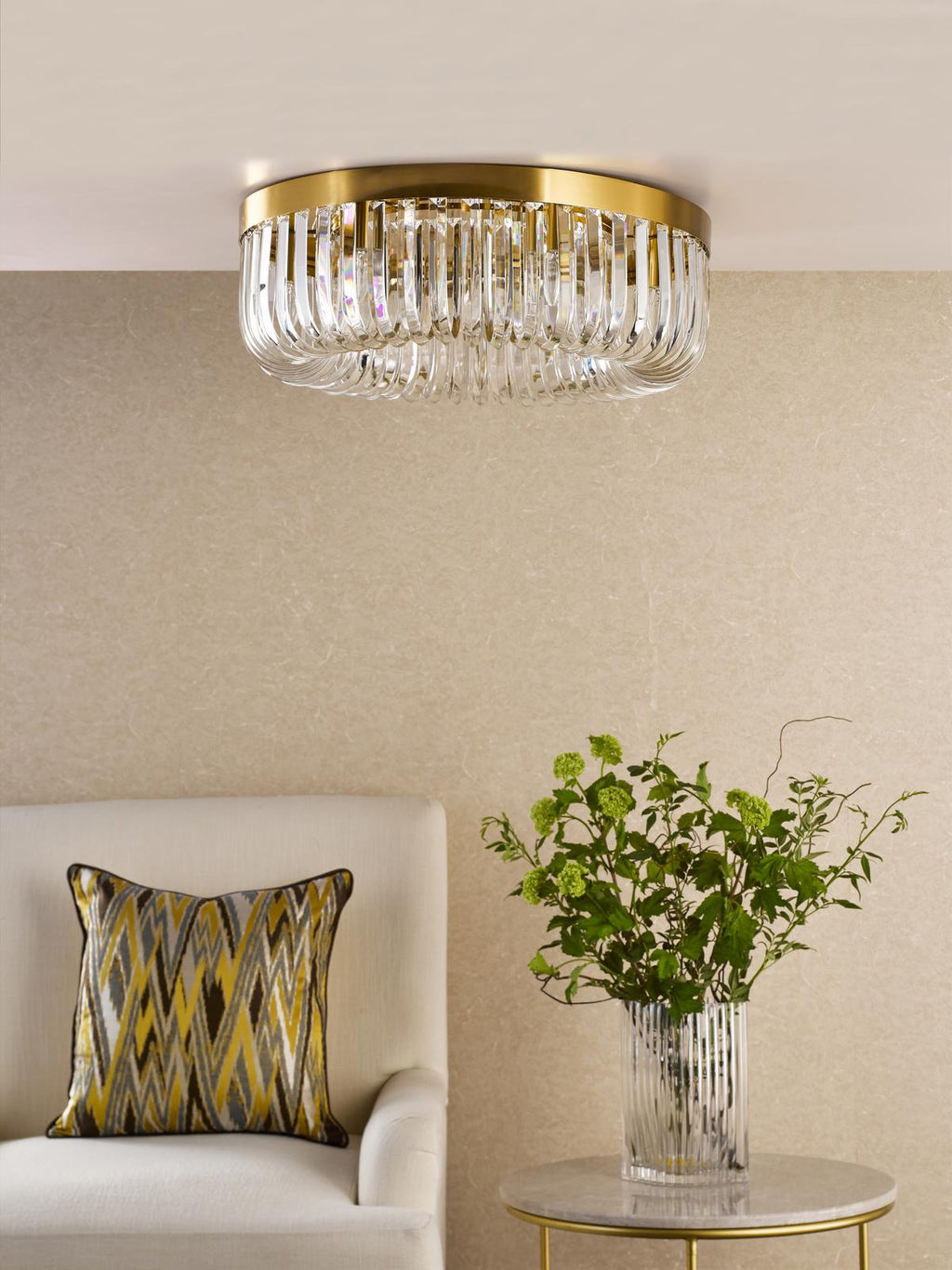 SIG6435 Sigourney 6 Light Flush Satin Gold and Crystal