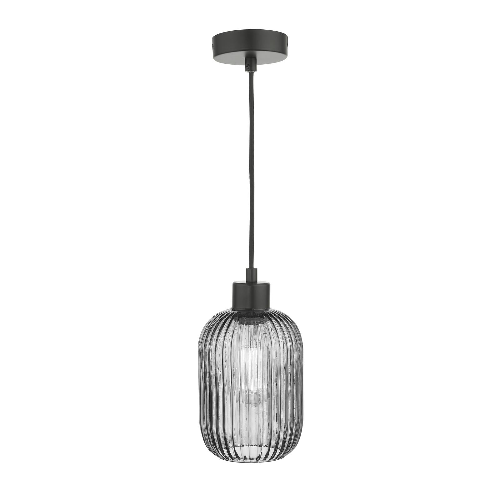 SP69-SAW6510 Sawyer Pendant Matt Black and Smoked Ribbed Glass