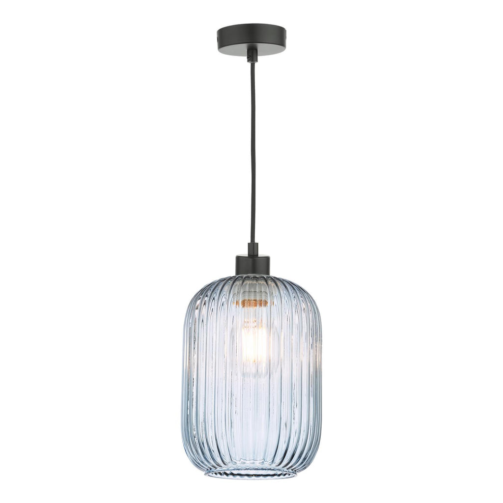 SP69-SAW6523 Sawyer Pendant Matt Black and Blue Ribbed Glass
