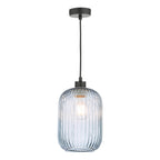 SP69-SAW6523 Sawyer Pendant Matt Black and Blue Ribbed Glass