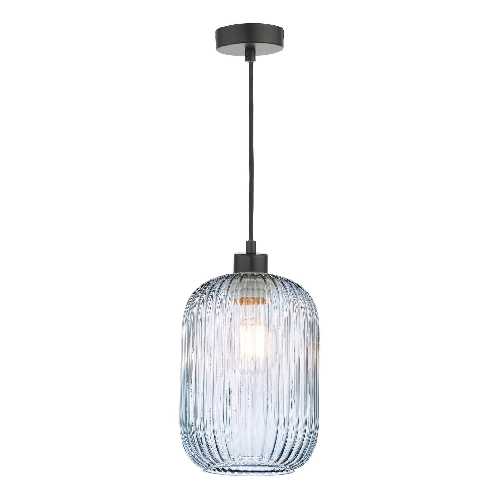 SP69-SAW6523 Sawyer Pendant Matt Black and Blue Ribbed Glass