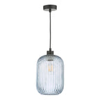 SP69-SAW6523 Sawyer Pendant Matt Black and Blue Ribbed Glass