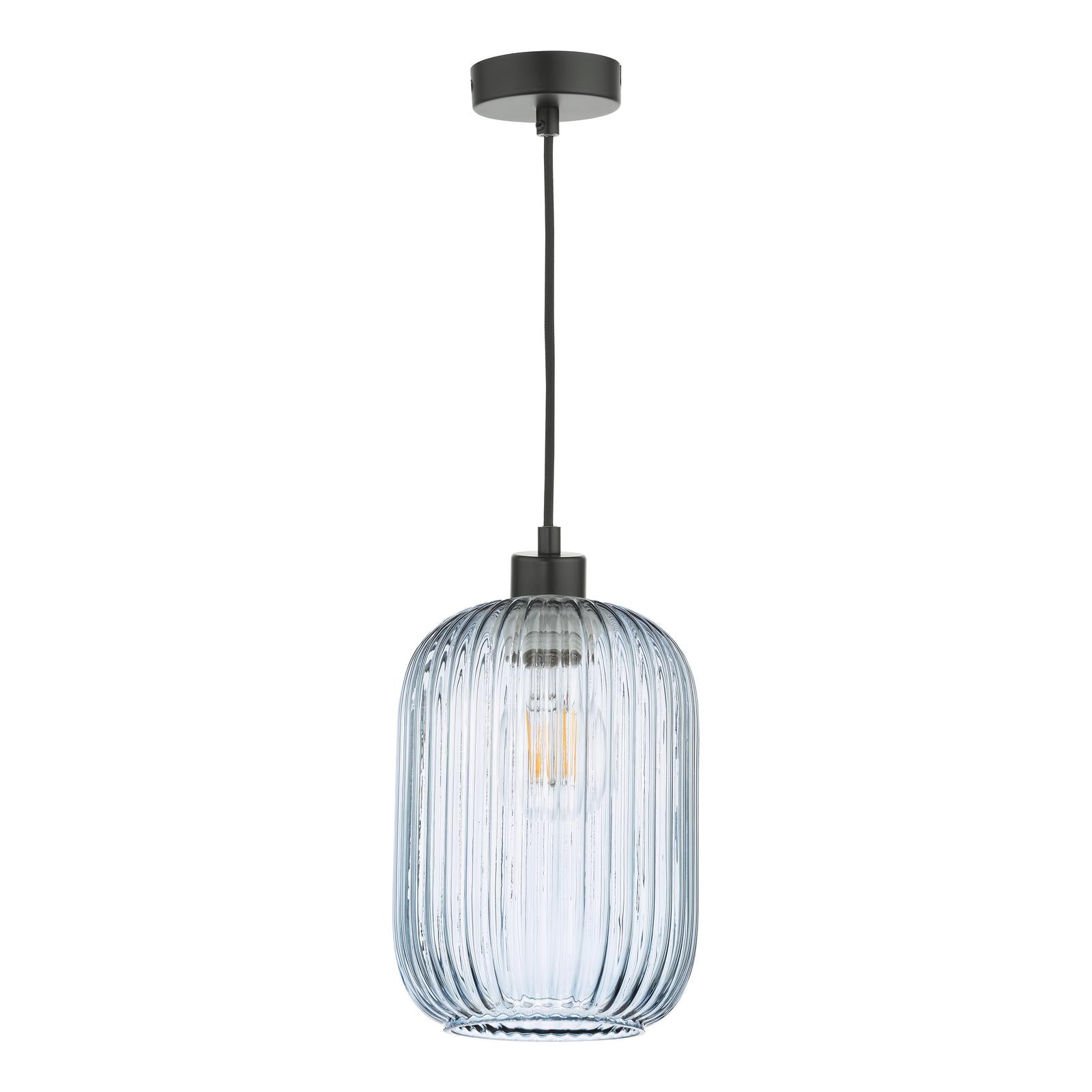 SP69-SAW6523 Sawyer Pendant Matt Black and Blue Ribbed Glass