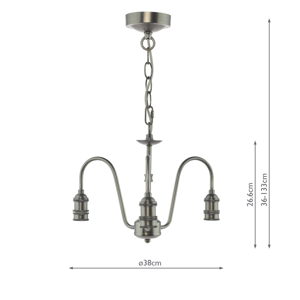 SPB0361 3 Light E14 Armed Suspension Antique Chrome