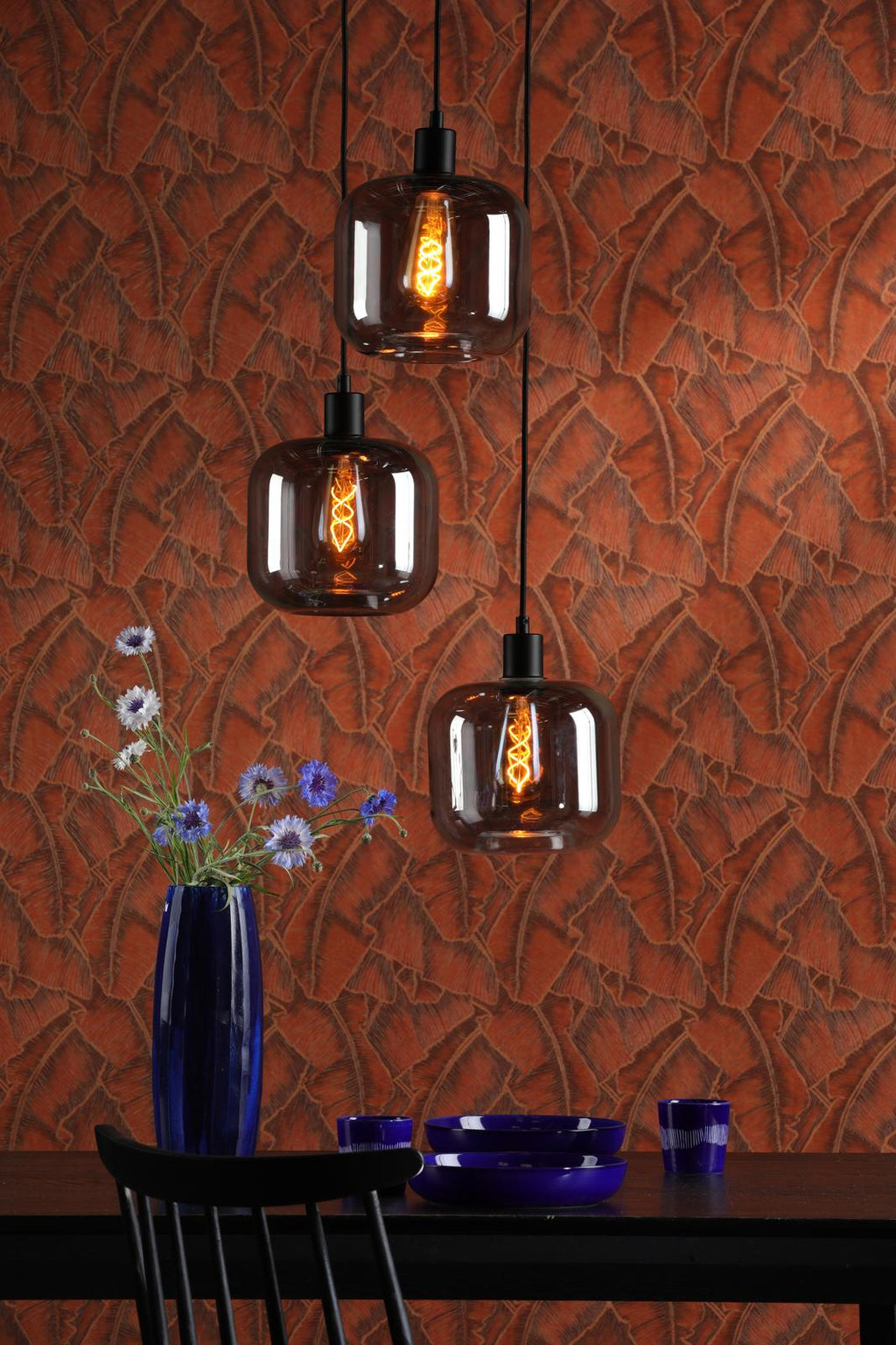 SPC0322-AID6510B 3 Light Cluster Pendant Matt Black and Smoked Glass