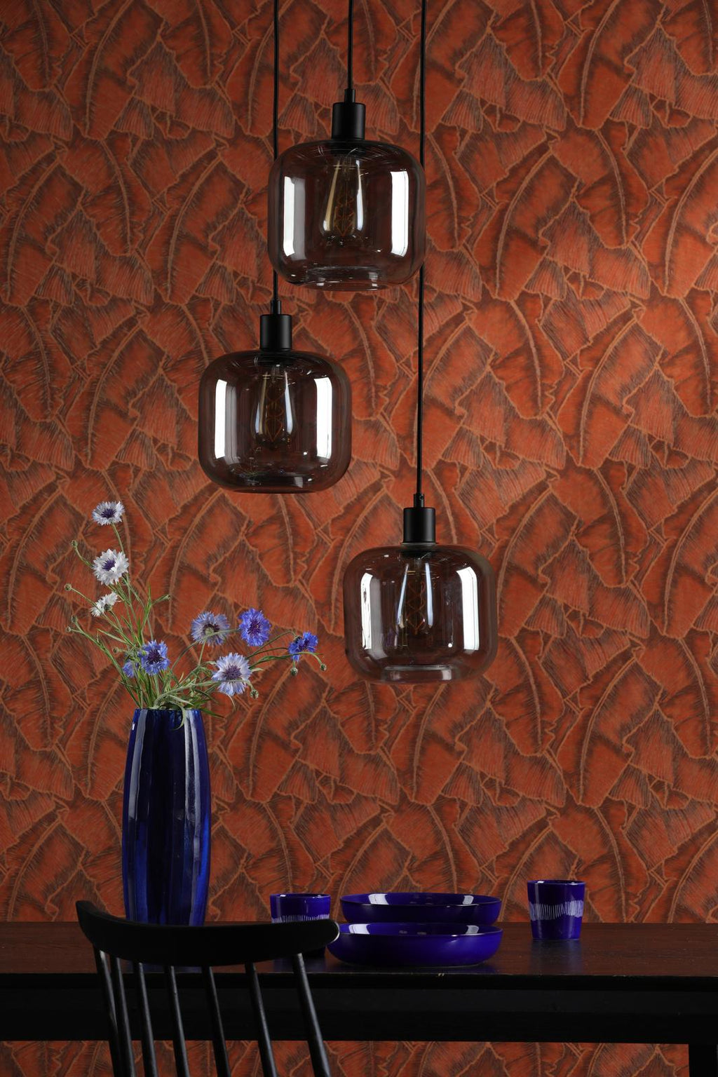 SPC0322-AID6510B 3 Light Cluster Pendant Matt Black and Smoked Glass