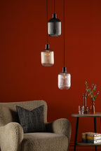 SPC0322-MIX 3 Light Cluster Pendant Matt Black and Ribbed Glass