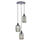 SPC0322-SAW6510 3 Light Cluster Pendant Matt Black and Smoked Ribbed Glass
