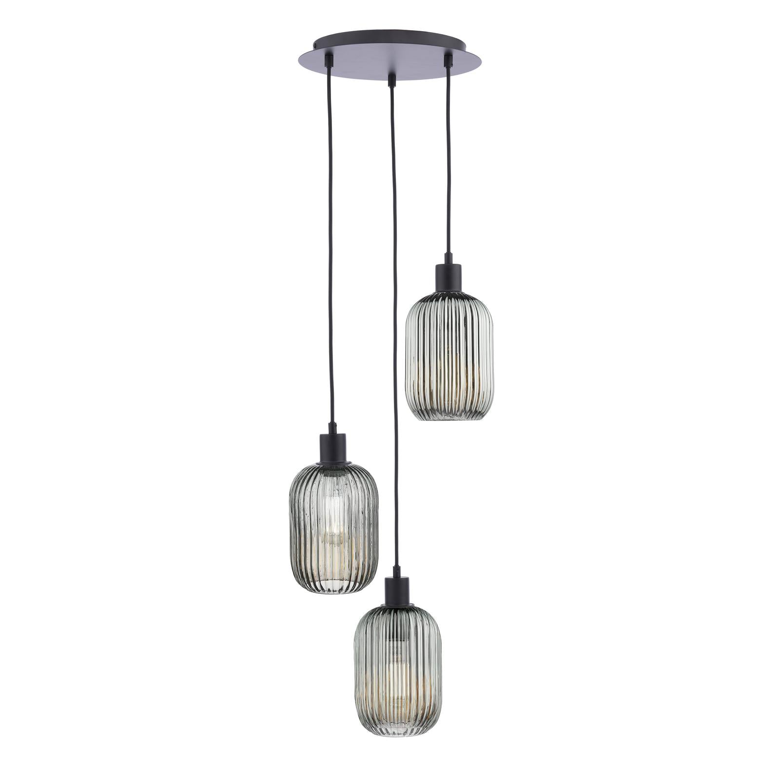 SPC0322-SAW6510 3 Light Cluster Pendant Matt Black and Smoked Ribbed Glass