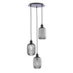 SPC0322-SAW6510 3 Light Cluster Pendant Matt Black and Smoked Ribbed Glass