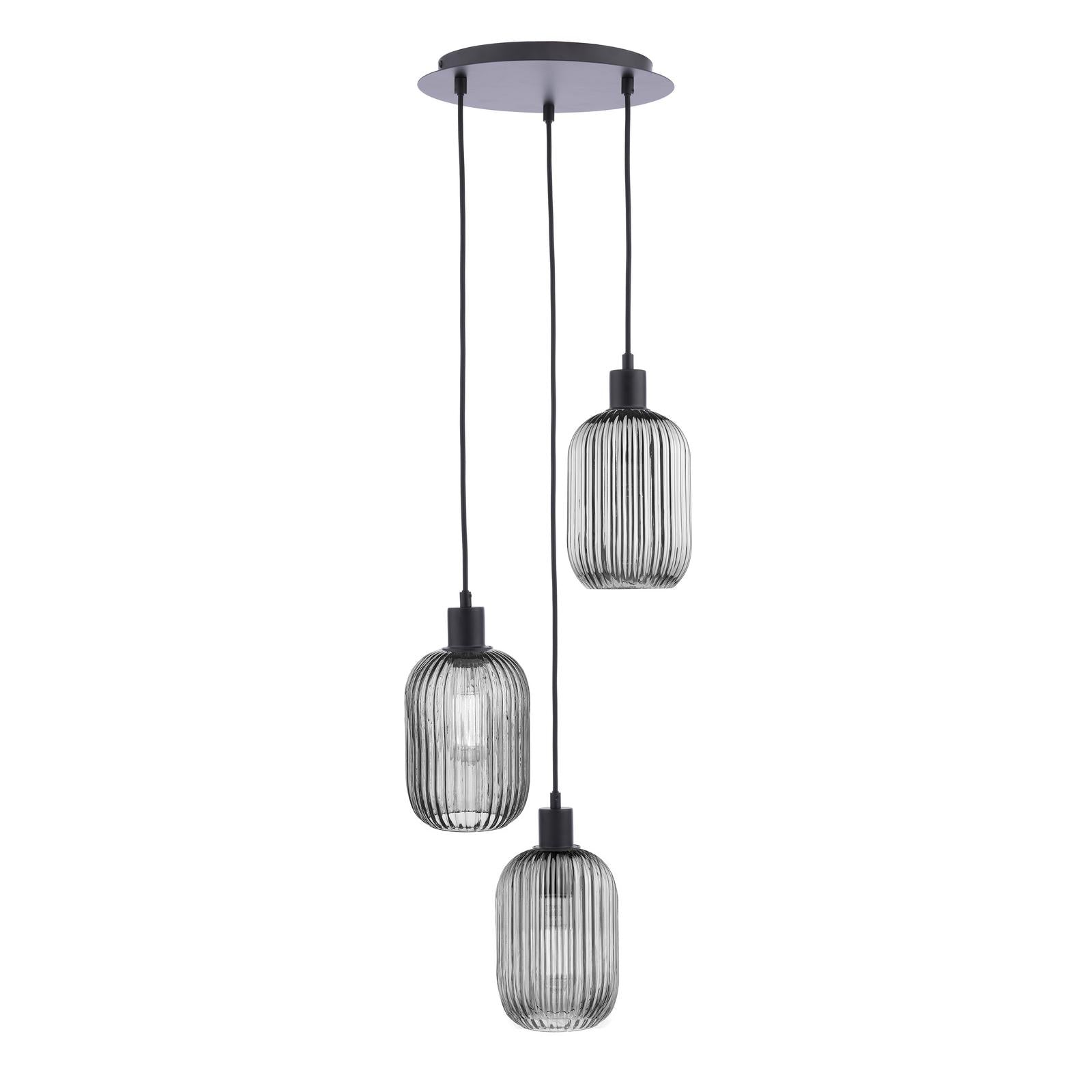 SPC0322-SAW6510 3 Light Cluster Pendant Matt Black and Smoked Ribbed Glass