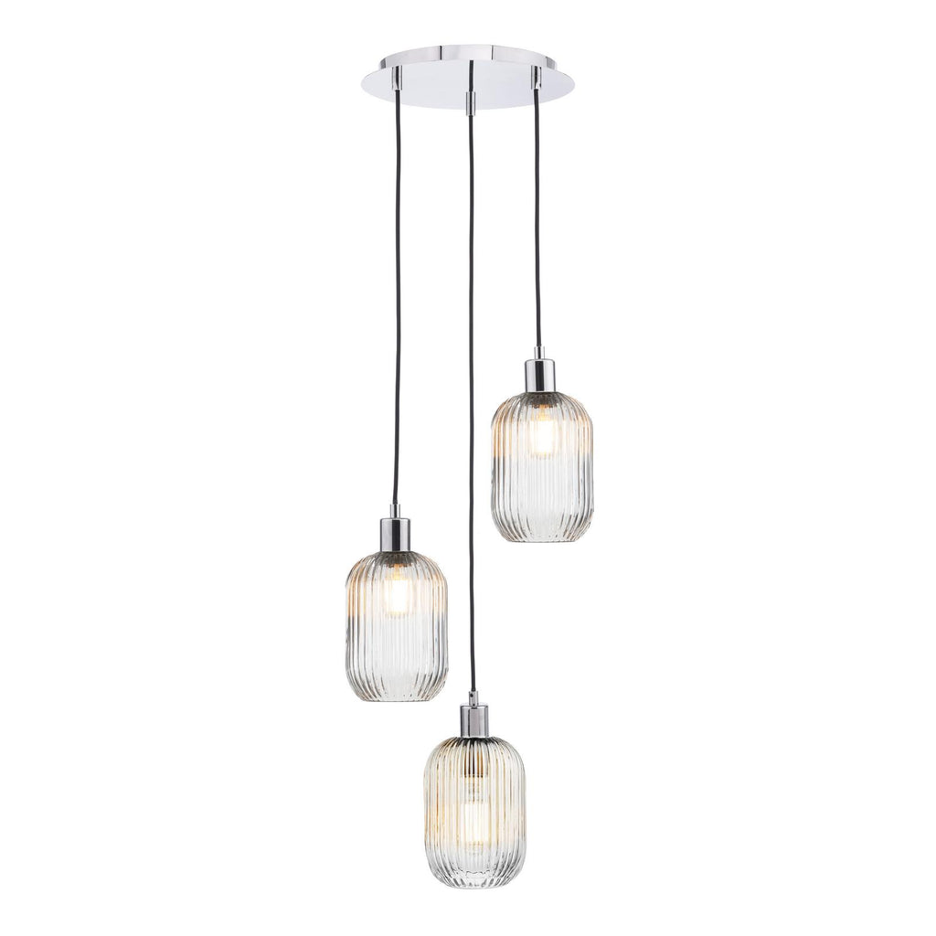 SPC0350-SAW6508 3 Light Cluster Pendant Polished Chrome and Ribbed Glass