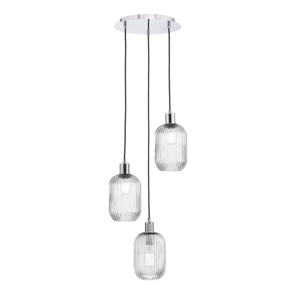SPC0350-SAW6508 3 Light Cluster Pendant Polished Chrome and Ribbed Glass