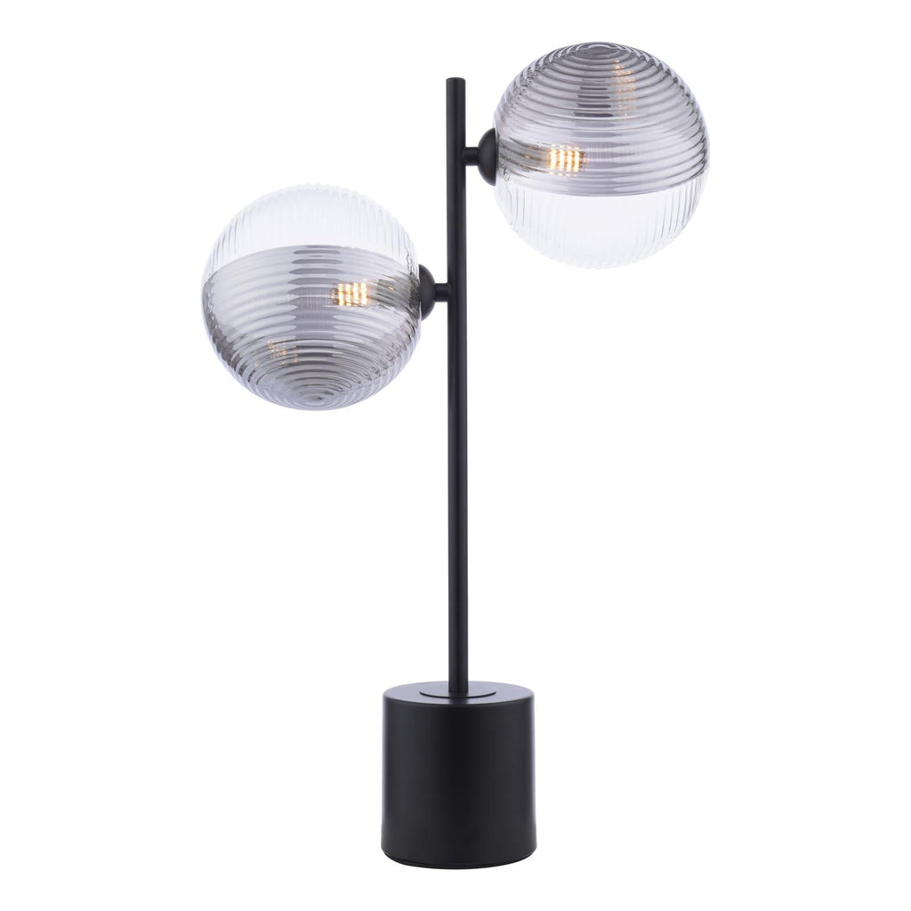 SPI4222-19 Spiral 2 Light Table Lamp Matt Black With Smoked/Clear Ribbed Glass