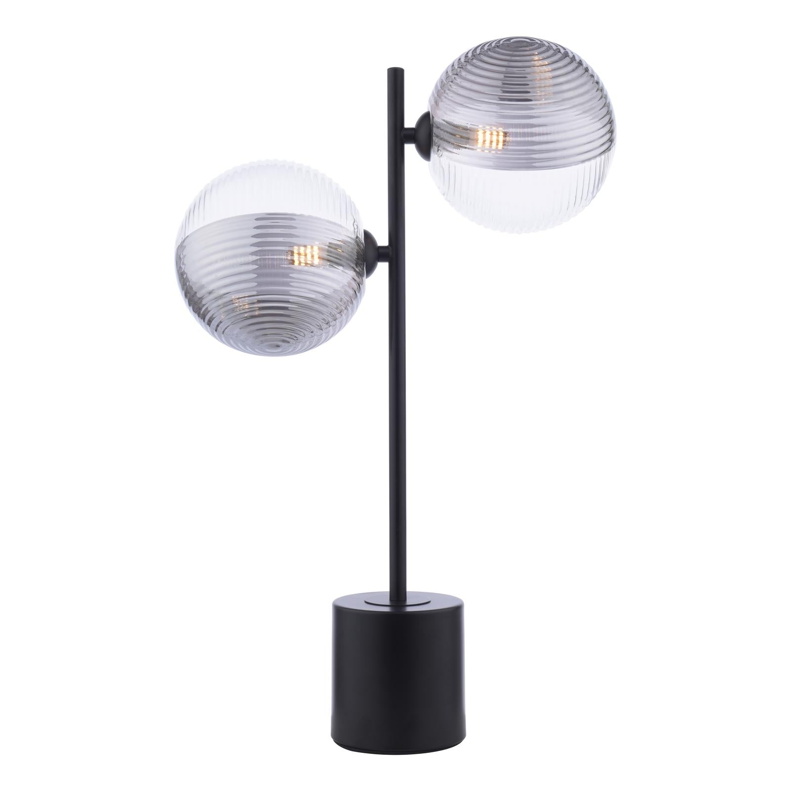 SPI4222-19 Spiral 2 Light Table Lamp Matt Black With Smoked/Clear Ribbed Glass