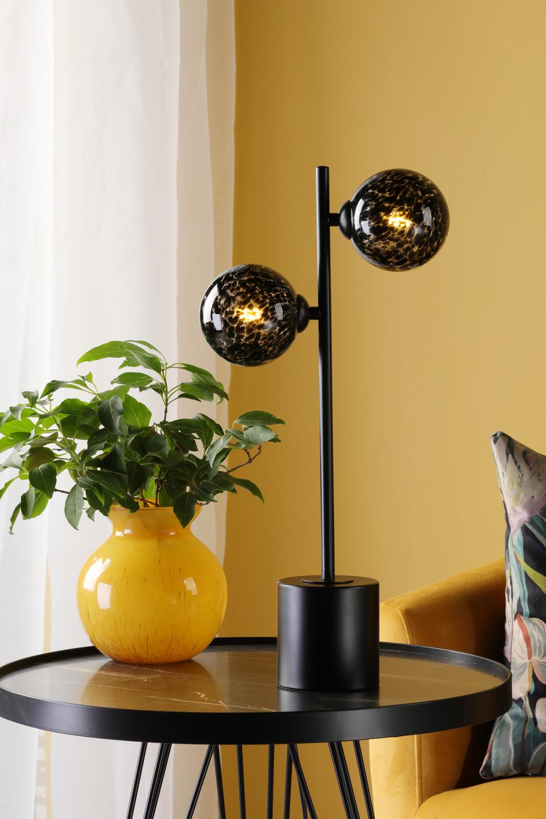 SPI4222-21 Spiral 2 Light Table Lamp Matt Black With Black Confetti Glass