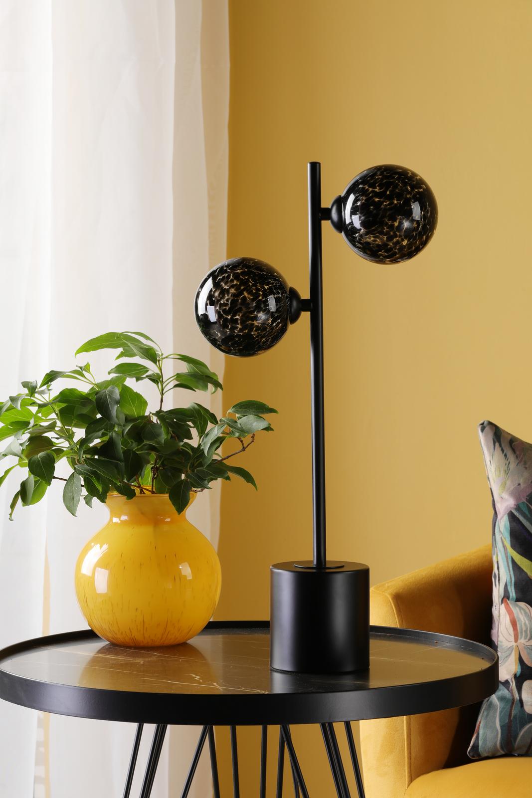 SPI4222-21 Spiral 2 Light Table Lamp Matt Black With Black Confetti Glass