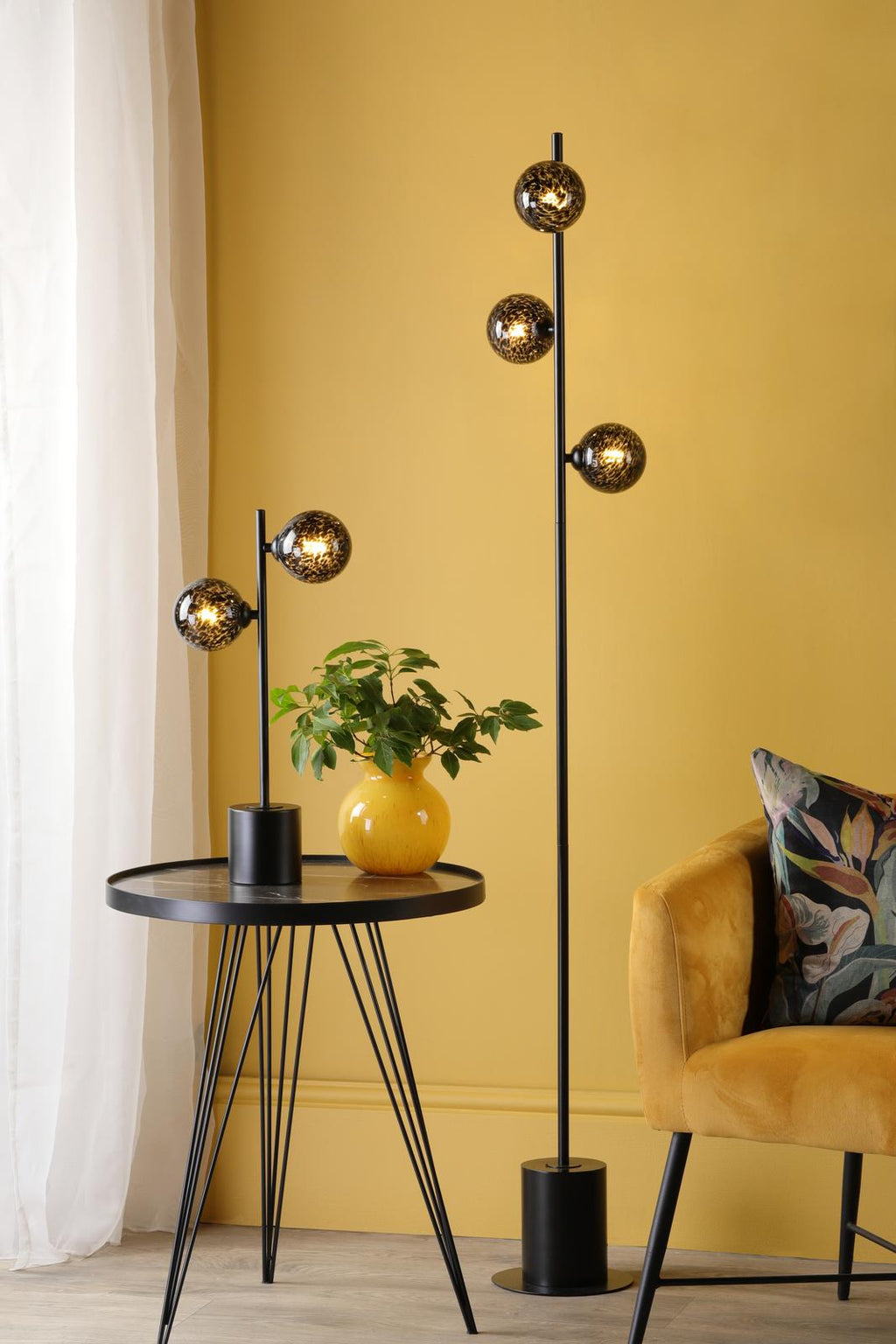 SPI4222-21 Spiral 2 Light Table Lamp Matt Black With Black Confetti Glass