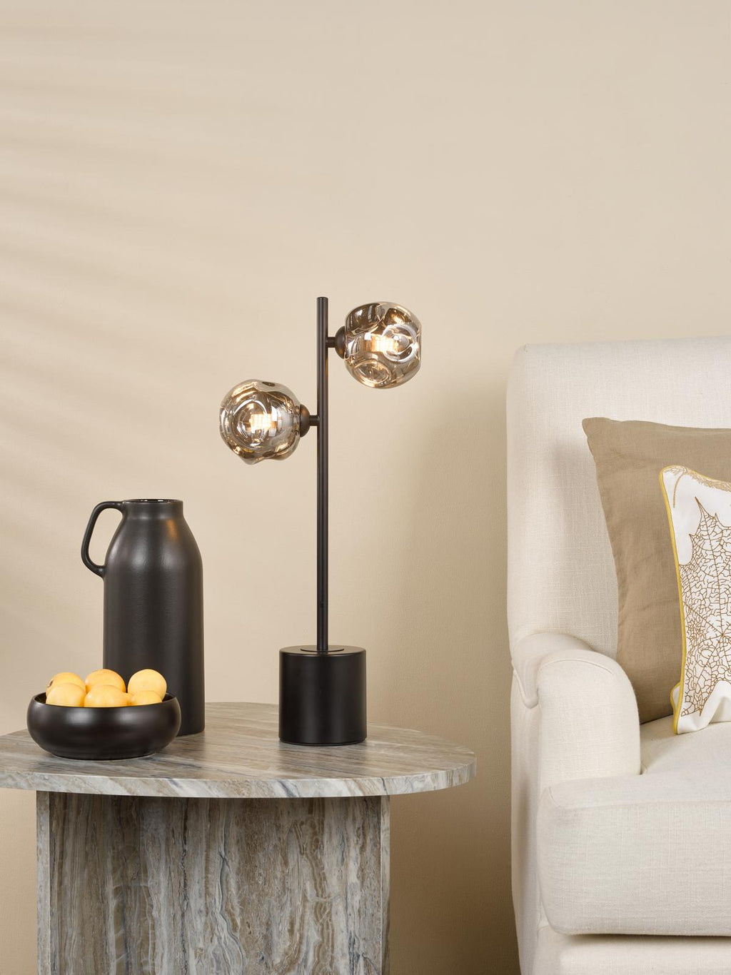 SPI4222-28 Spiral 2 Light Table Lamp Matt Black With Closed Organic Smoked Glass