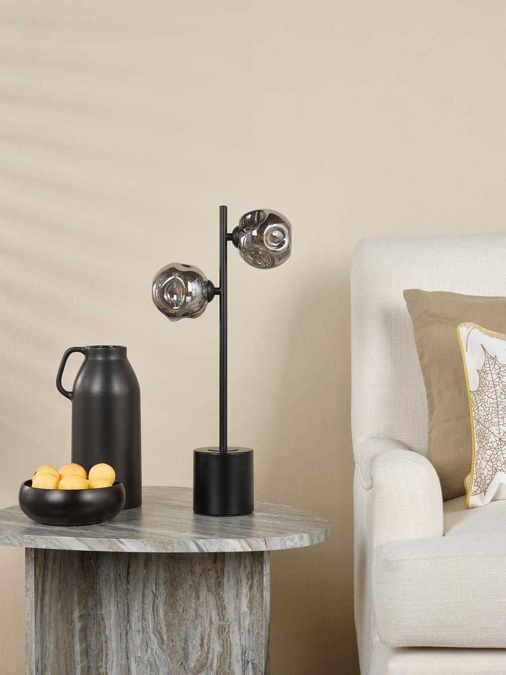SPI4222-28 Spiral 2 Light Table Lamp Matt Black With Closed Organic Smoked Glass