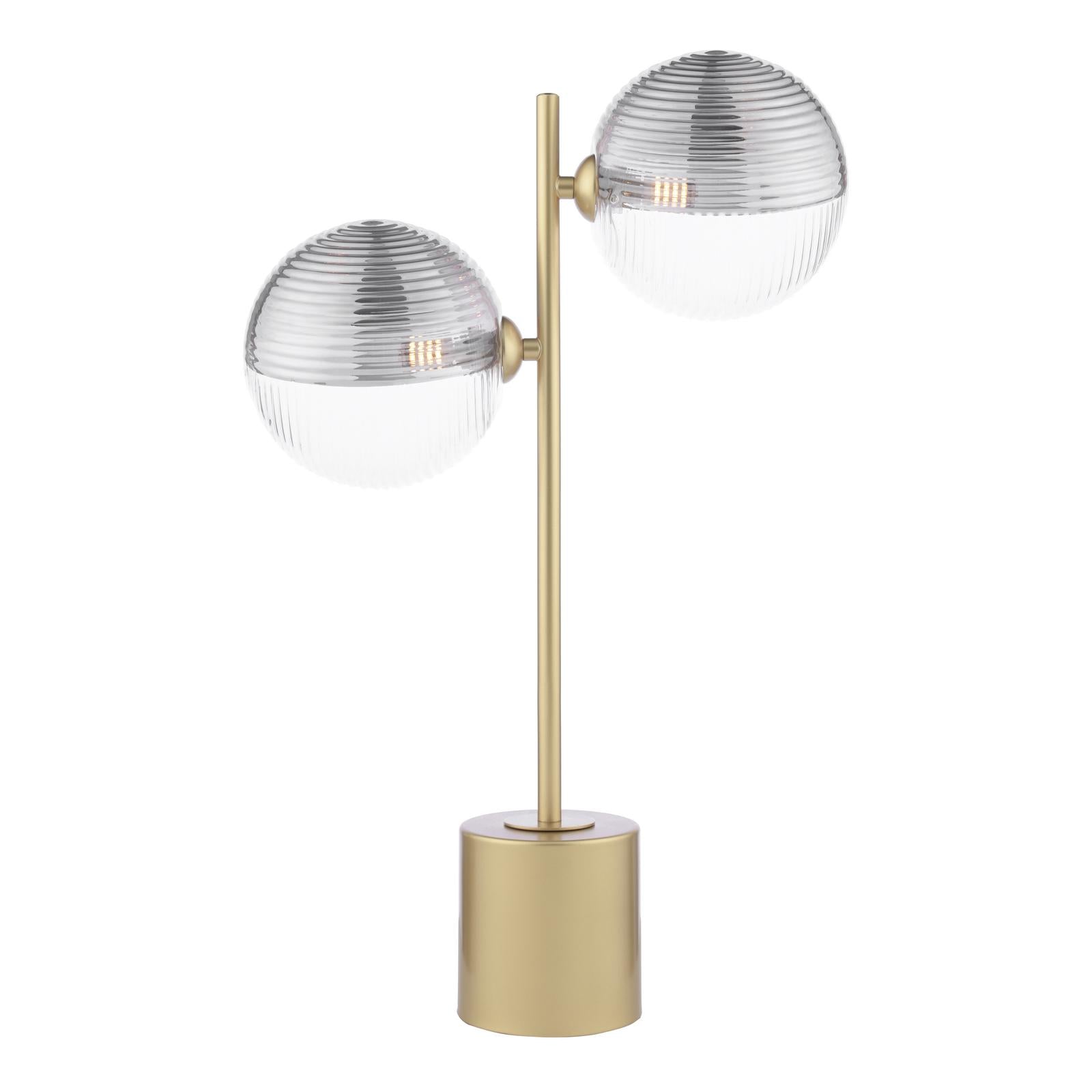 SPI4235-19 Spiral 2 Light Table Lamp Matt Gold With Smoked/Clear Ribbed Glass