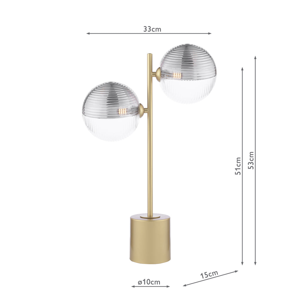 SPI4235-19 Spiral 2 Light Table Lamp Matt Gold With Smoked/Clear Ribbed Glass