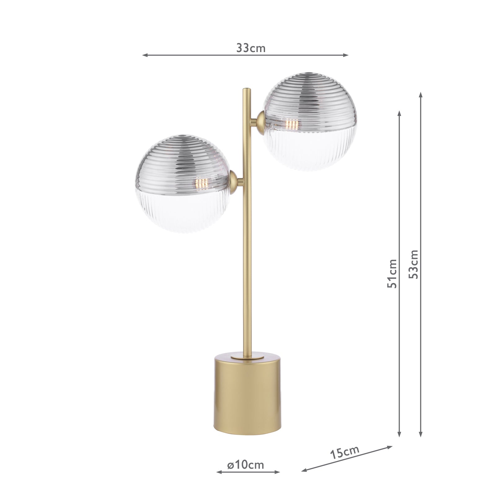 SPI4235-19 Spiral 2 Light Table Lamp Matt Gold With Smoked/Clear Ribbed Glass