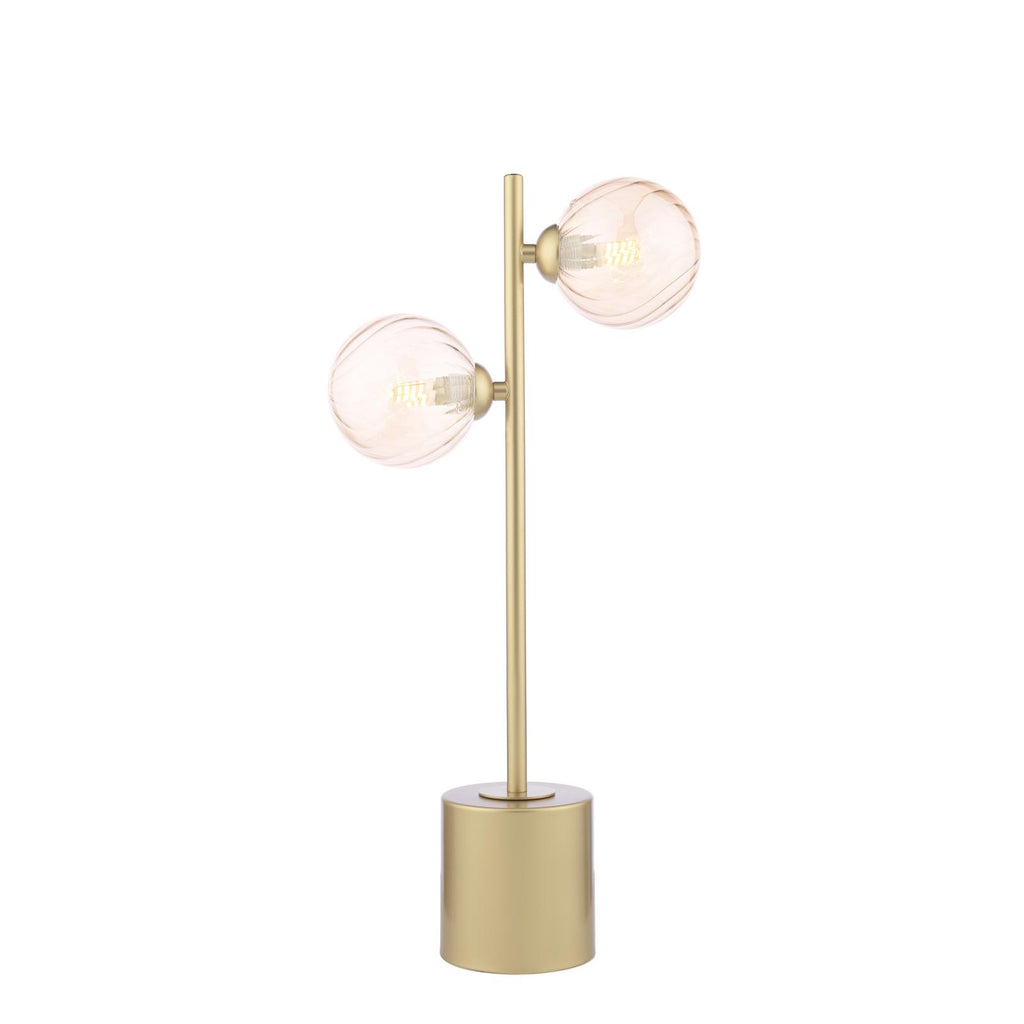 SPI4235-25 Spiral 2 Light Table Lamp Matt Gold With Twisted Amber Glass