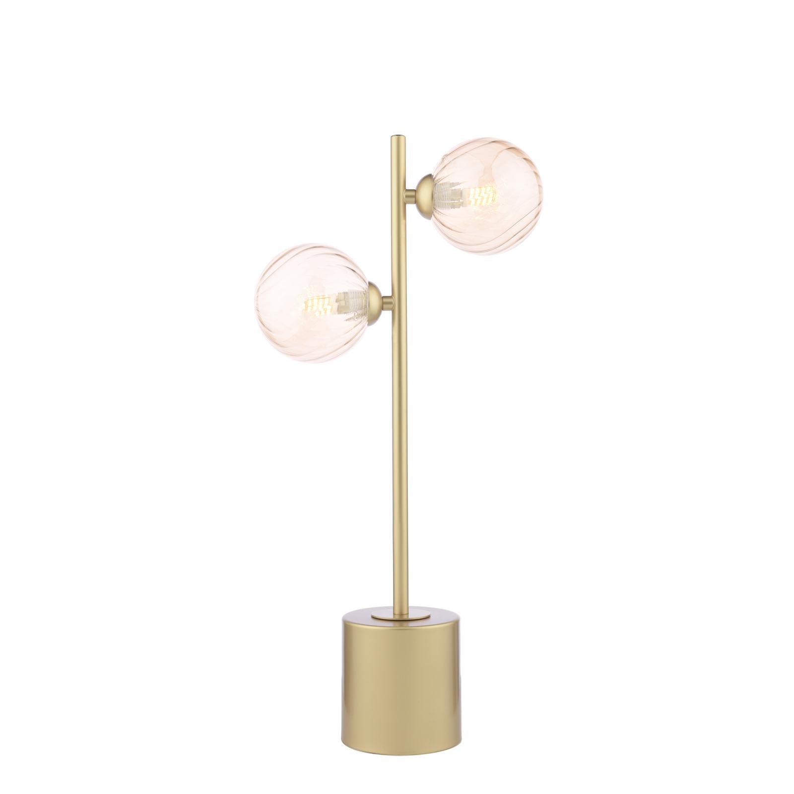 SPI4235-25 Spiral 2 Light Table Lamp Matt Gold With Twisted Amber Glass