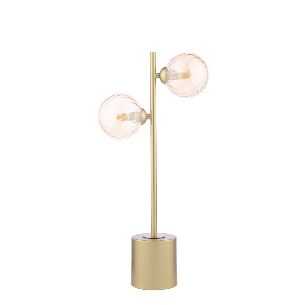 SPI4235-25 Spiral 2 Light Table Lamp Matt Gold With Twisted Amber Glass