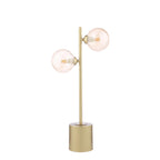 SPI4235-25 Spiral 2 Light Table Lamp Matt Gold With Twisted Amber Glass