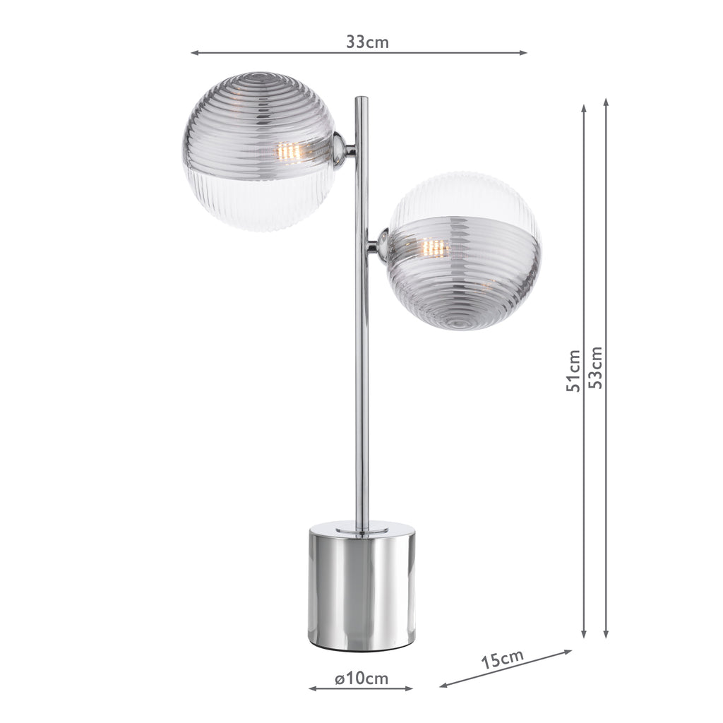 SPI4250-19 Spiral 2 Light Table Lamp Polished Chrome With Smoked/Clear Ribbed Glass