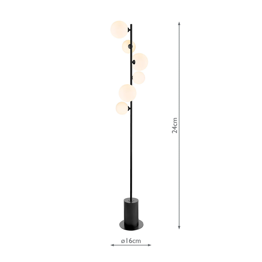 SPI4922-02-23 Spiral 6 Light Floor Lamp Matt Black and Opal Glass