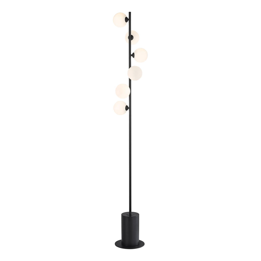 SPI4922-02 Spiral 6 Light Floor Lamp Matt Black With Opal Glass