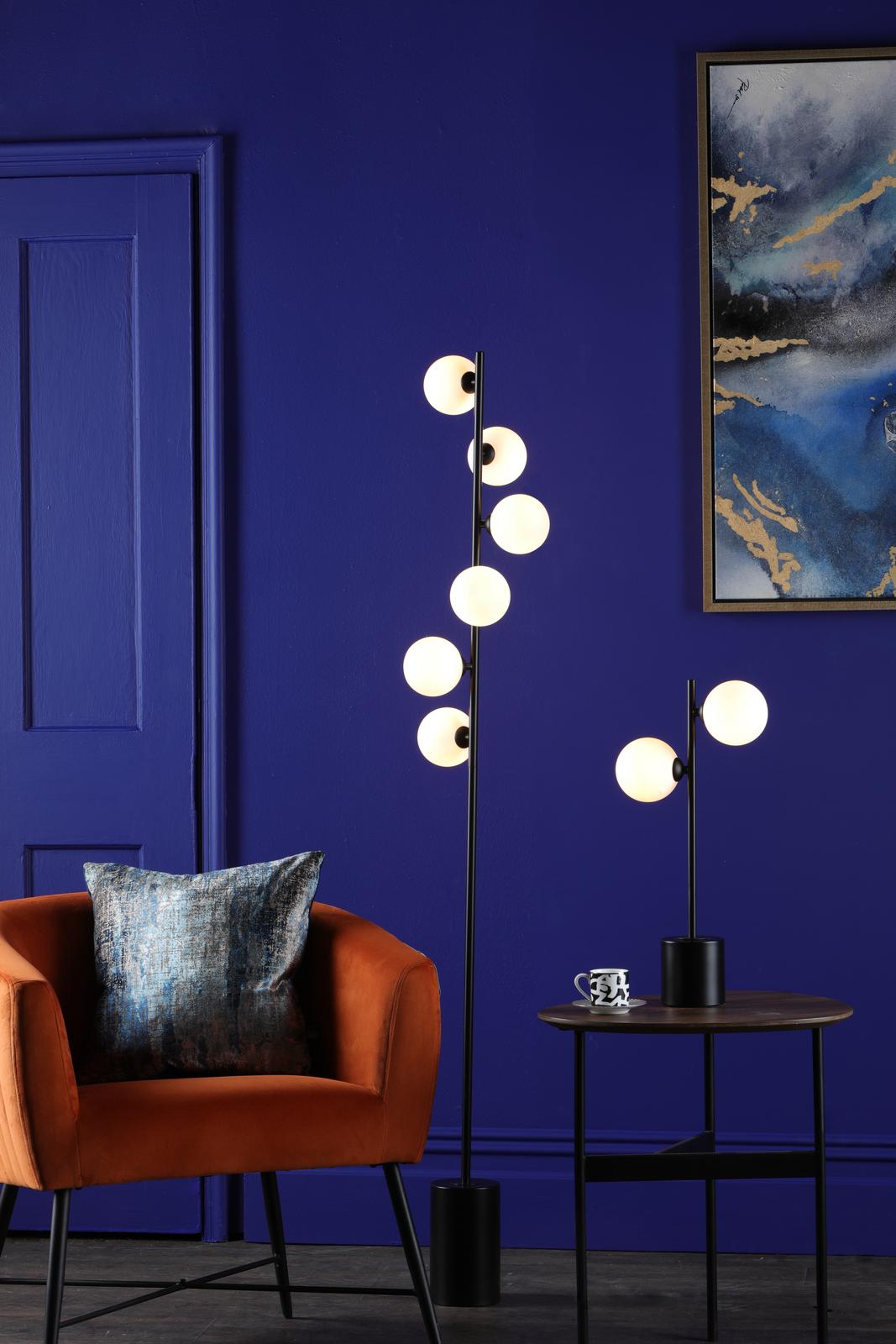 SPI4922-02 Spiral 6 Light Floor Lamp Matt Black With Opal Glass