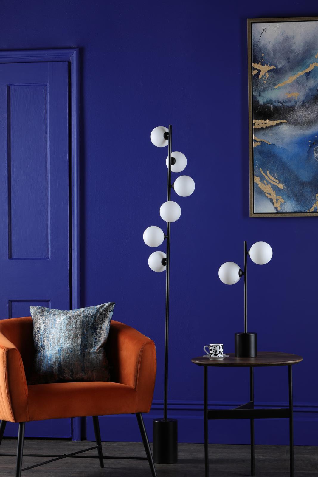 SPI4922-02 Spiral 6 Light Floor Lamp Matt Black With Opal Glass