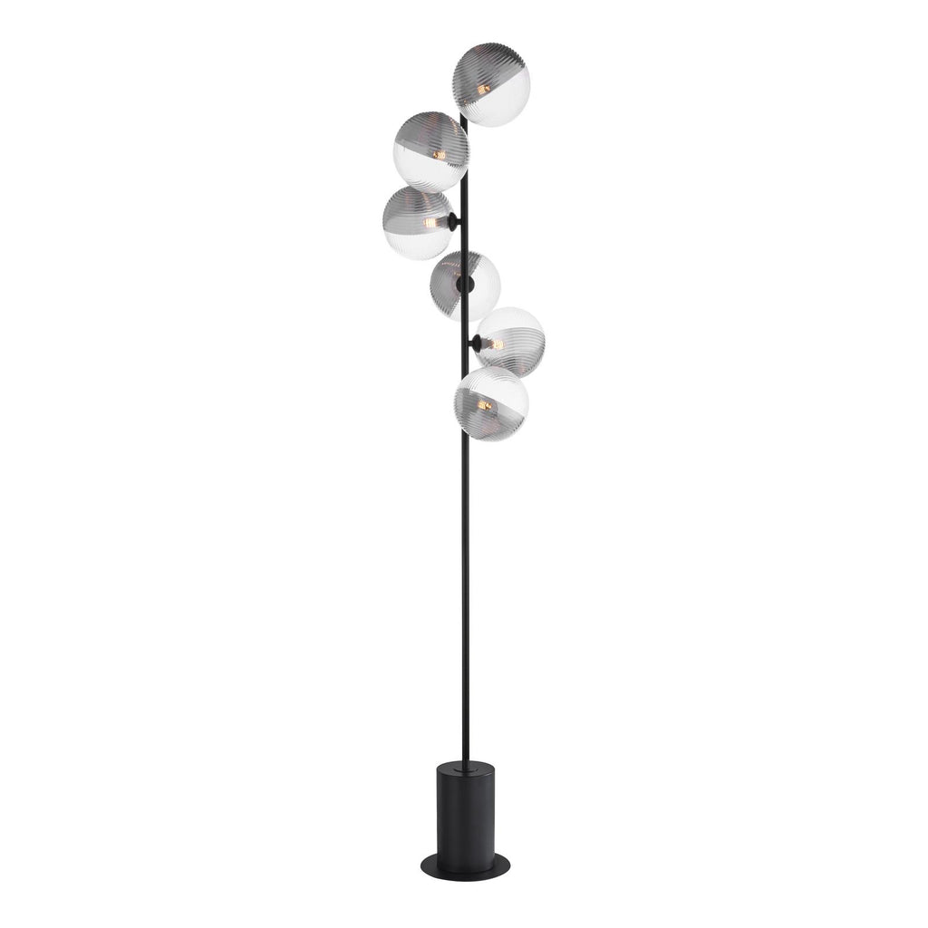 SPI4922-19 Spiral 6 Light Floor Lamp Matt Black With Smoked/Clear Ribbed Glass