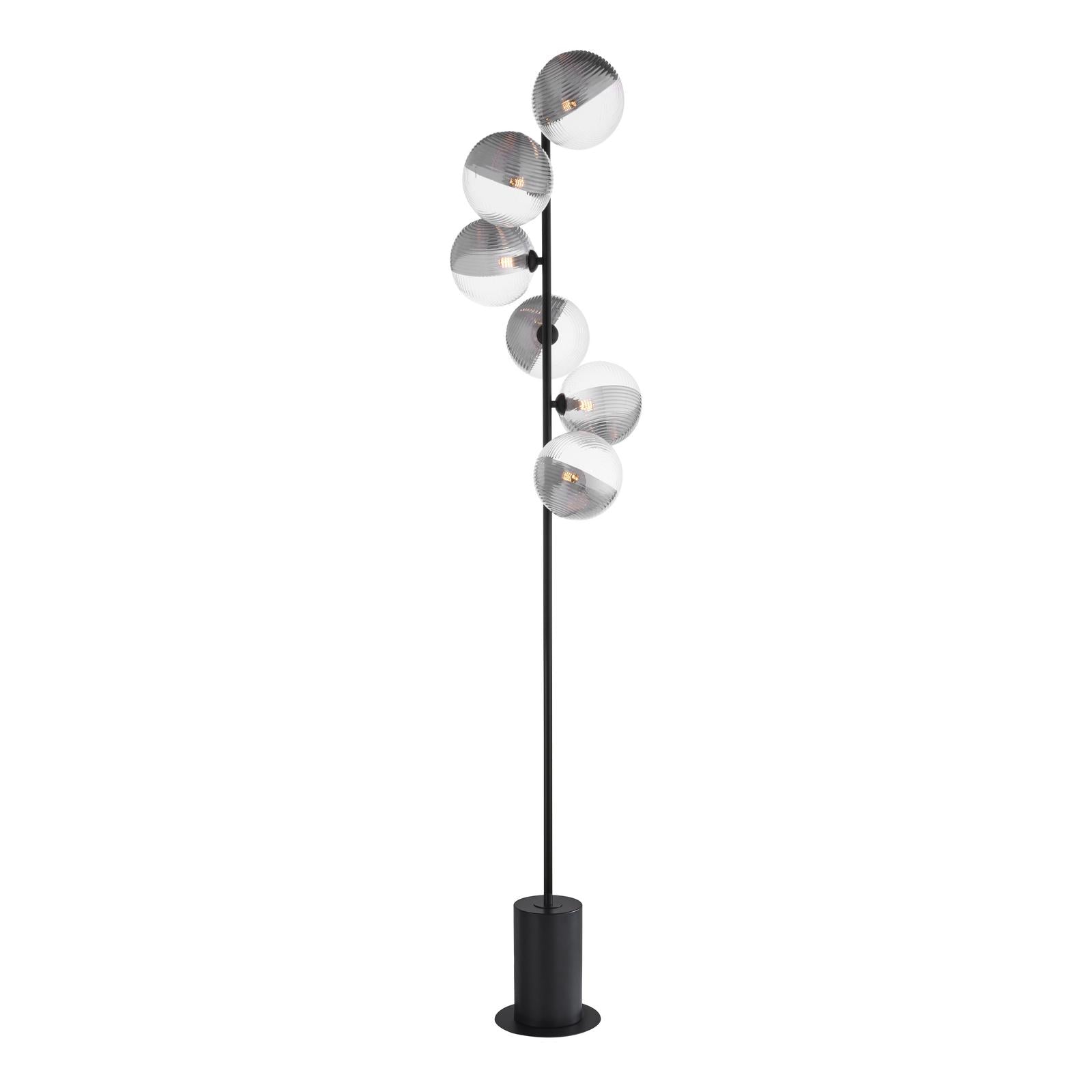 SPI4922-19 Spiral 6 Light Floor Lamp Matt Black With Smoked/Clear Ribbed Glass