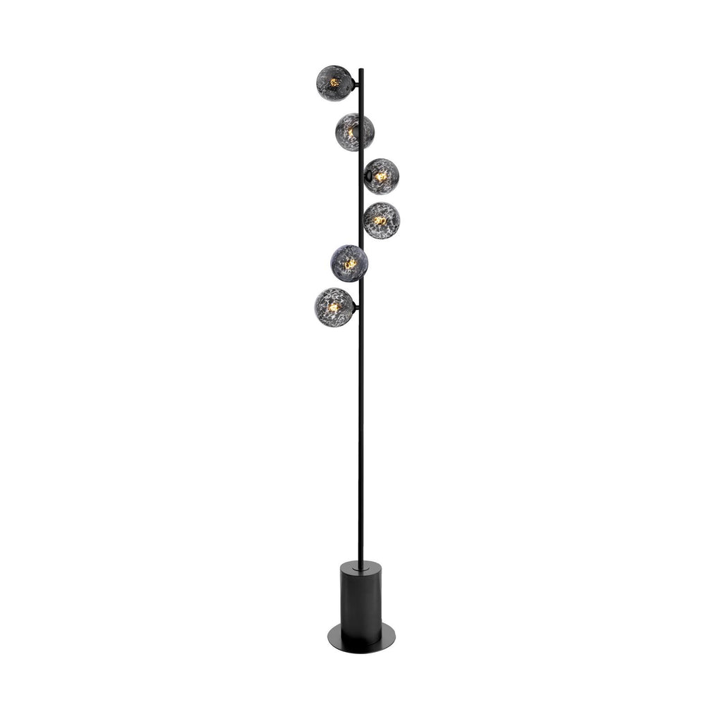 SPI4922-21 Spiral 6 Light Floor Lamp Matt Black With Black Confetti Glass