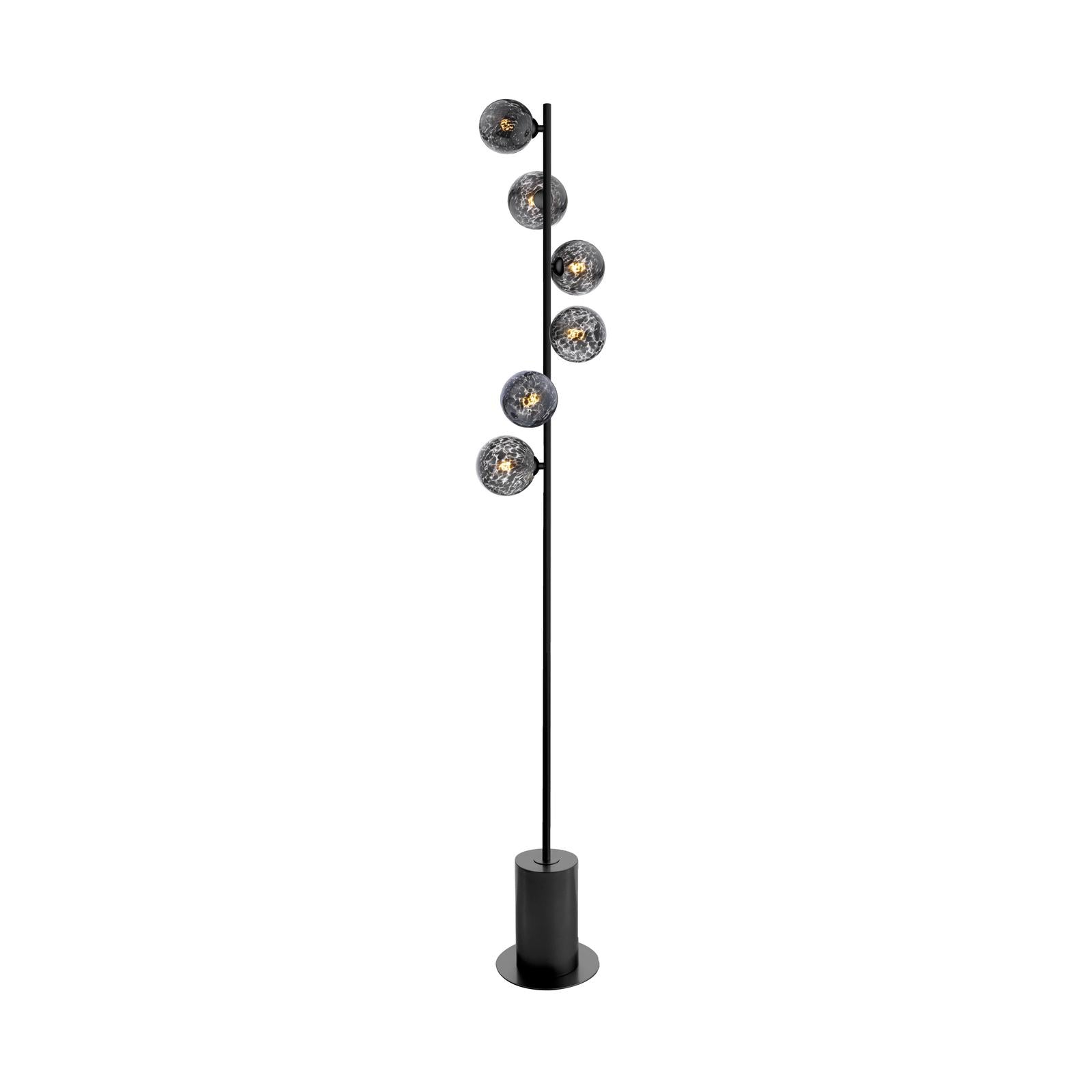 SPI4922-21 Spiral 6 Light Floor Lamp Matt Black With Black Confetti Glass