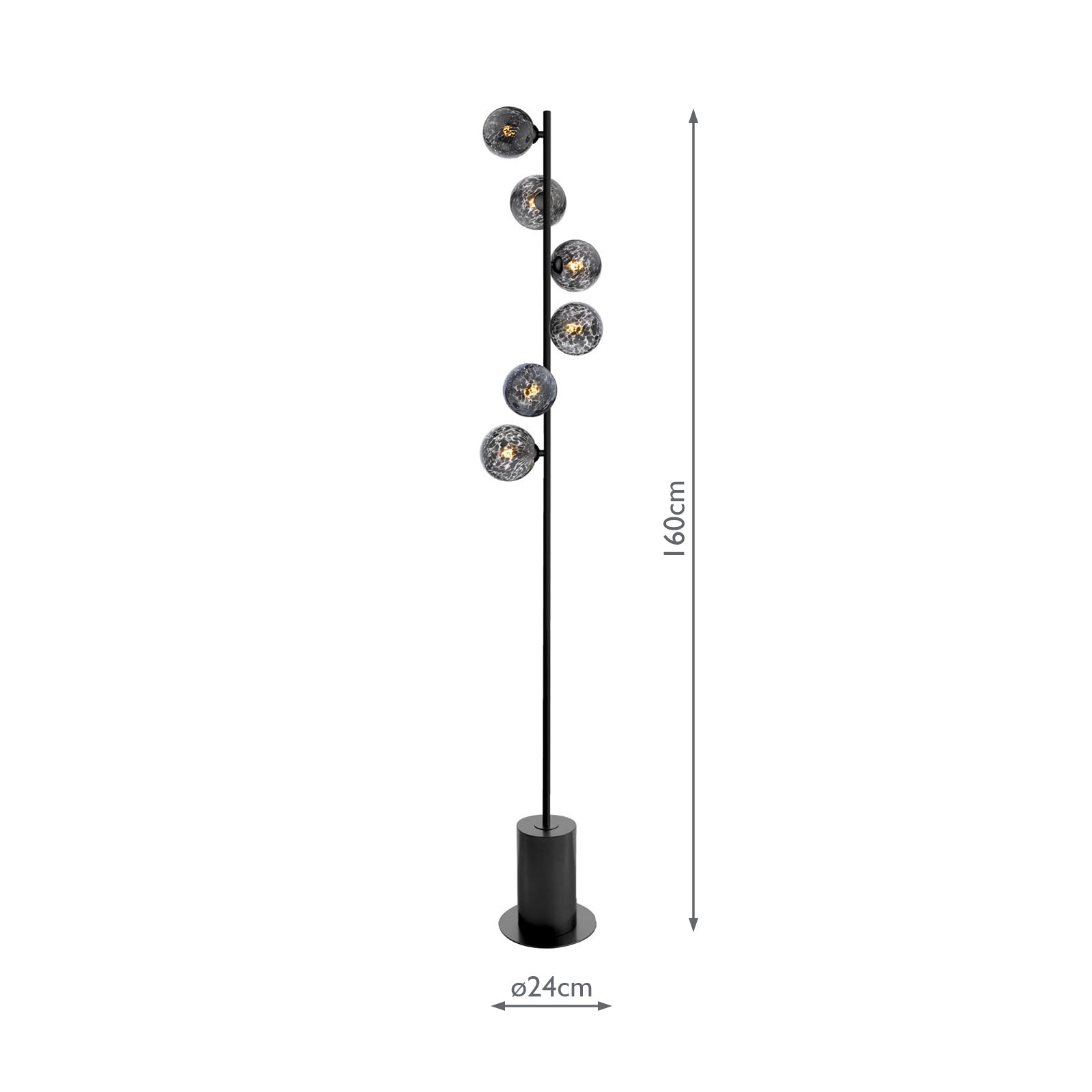 SPI4922-21 Spiral 6 Light Floor Lamp Matt Black With Black Confetti Glass