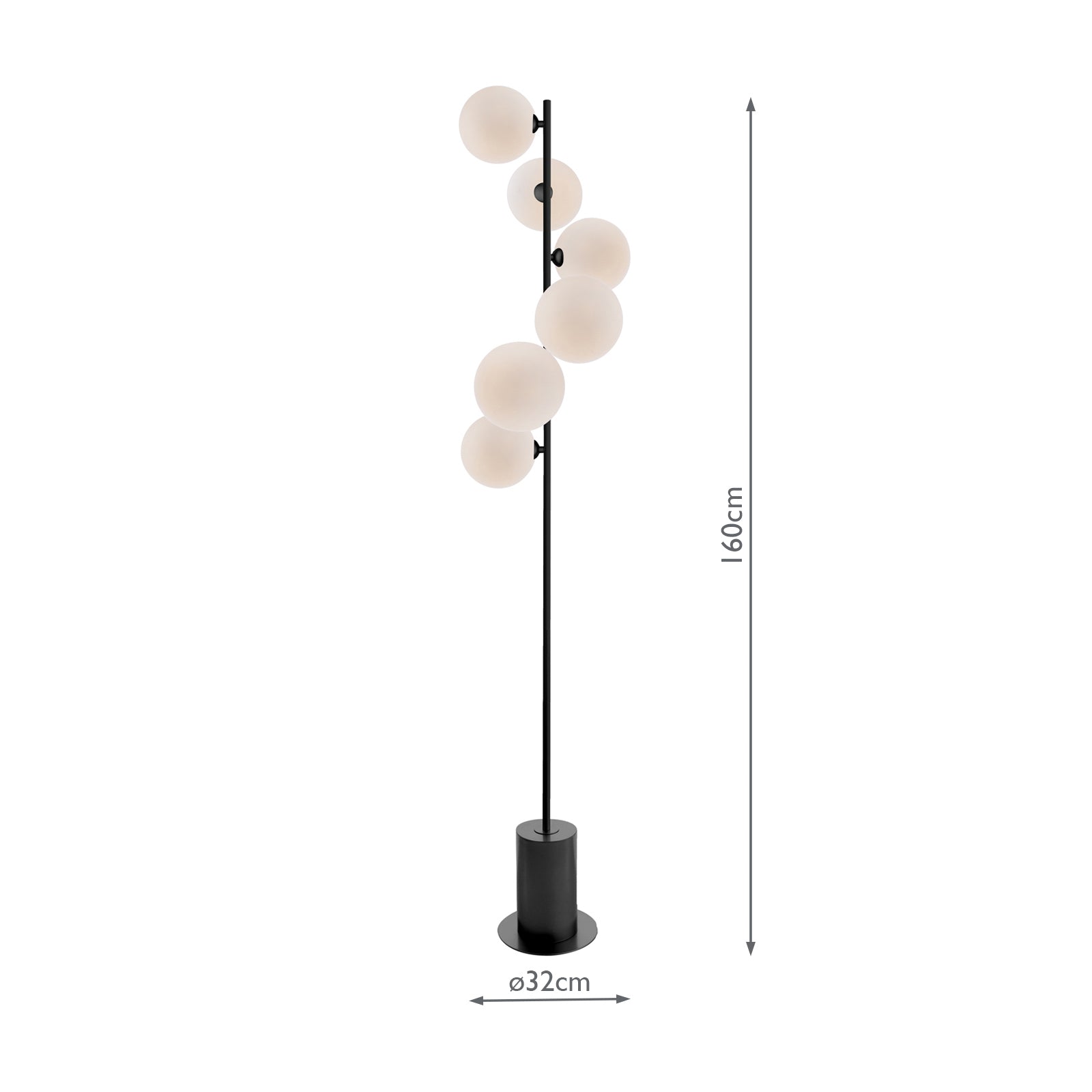 SPI4922-23 Spiral 6 Light Floor Lamp Matt Black With Opal Glass