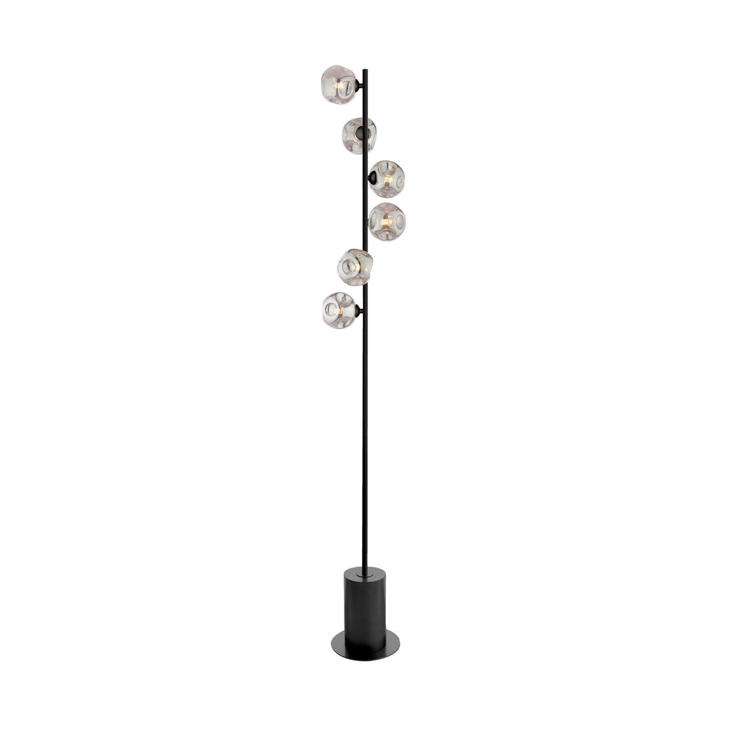 SPI4922-28 Spiral 6 Light Floor Lamp Matt Black With Closed Organic Smoked Glass
