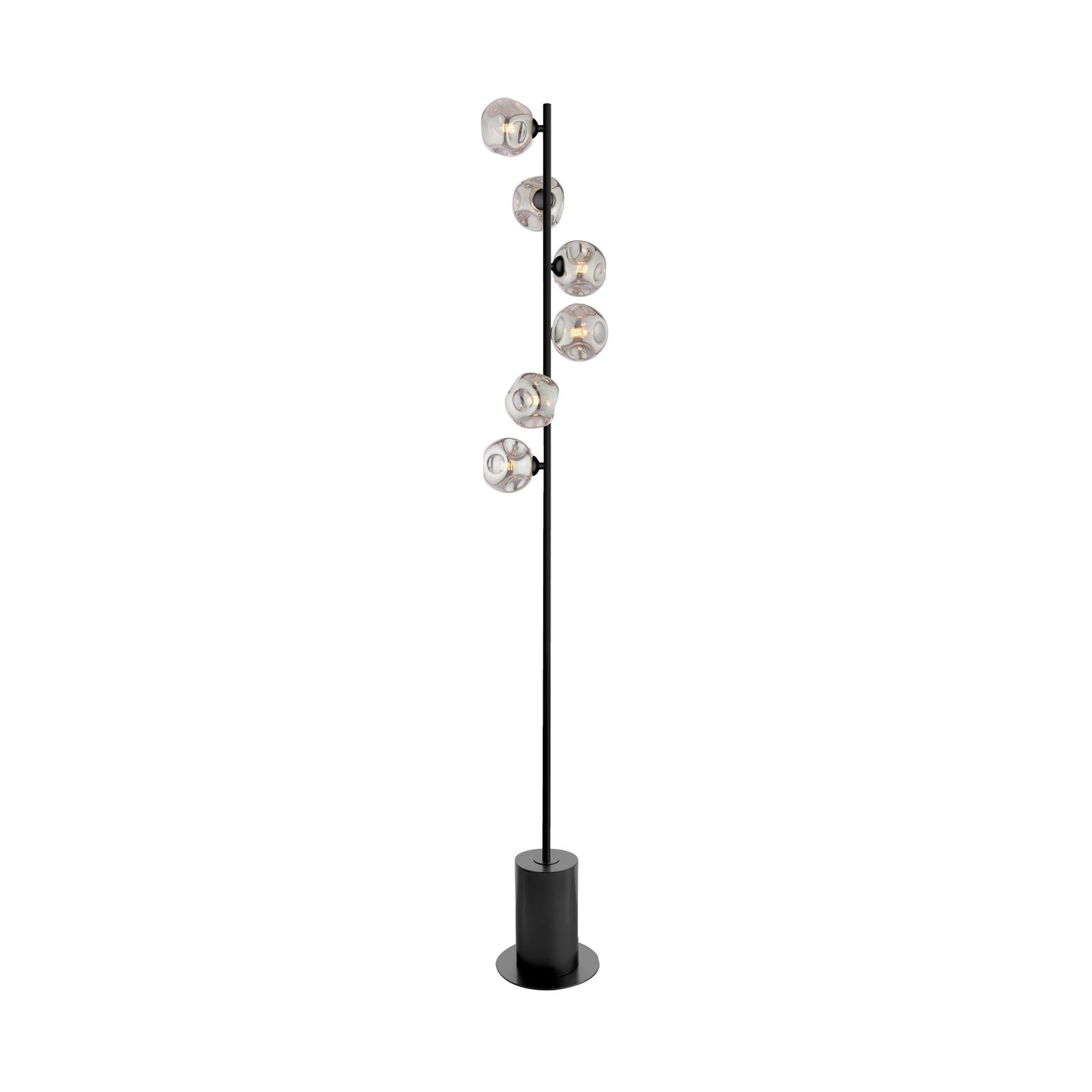 SPI4922-28 Spiral 6 Light Floor Lamp Matt Black With Closed Organic Smoked Glass