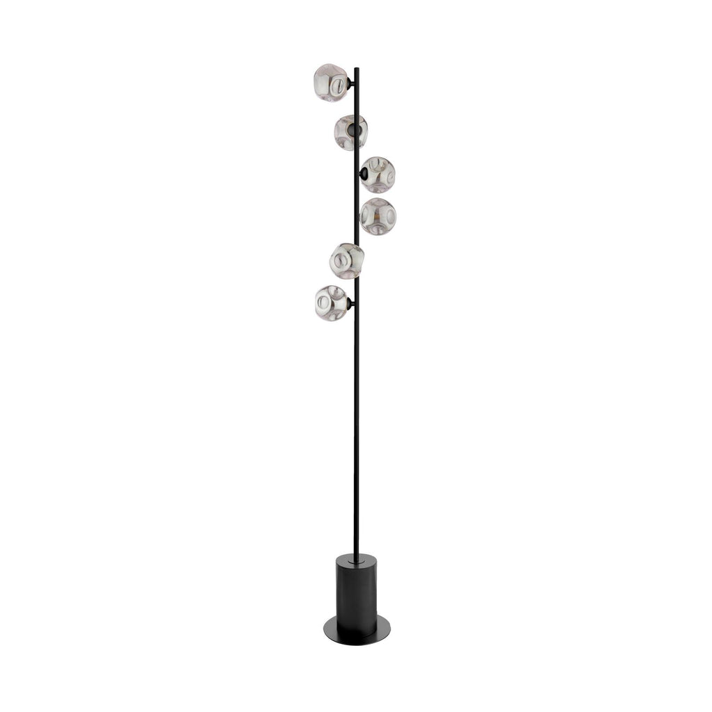 SPI4922-28 Spiral 6 Light Floor Lamp Matt Black With Closed Organic Smoked Glass