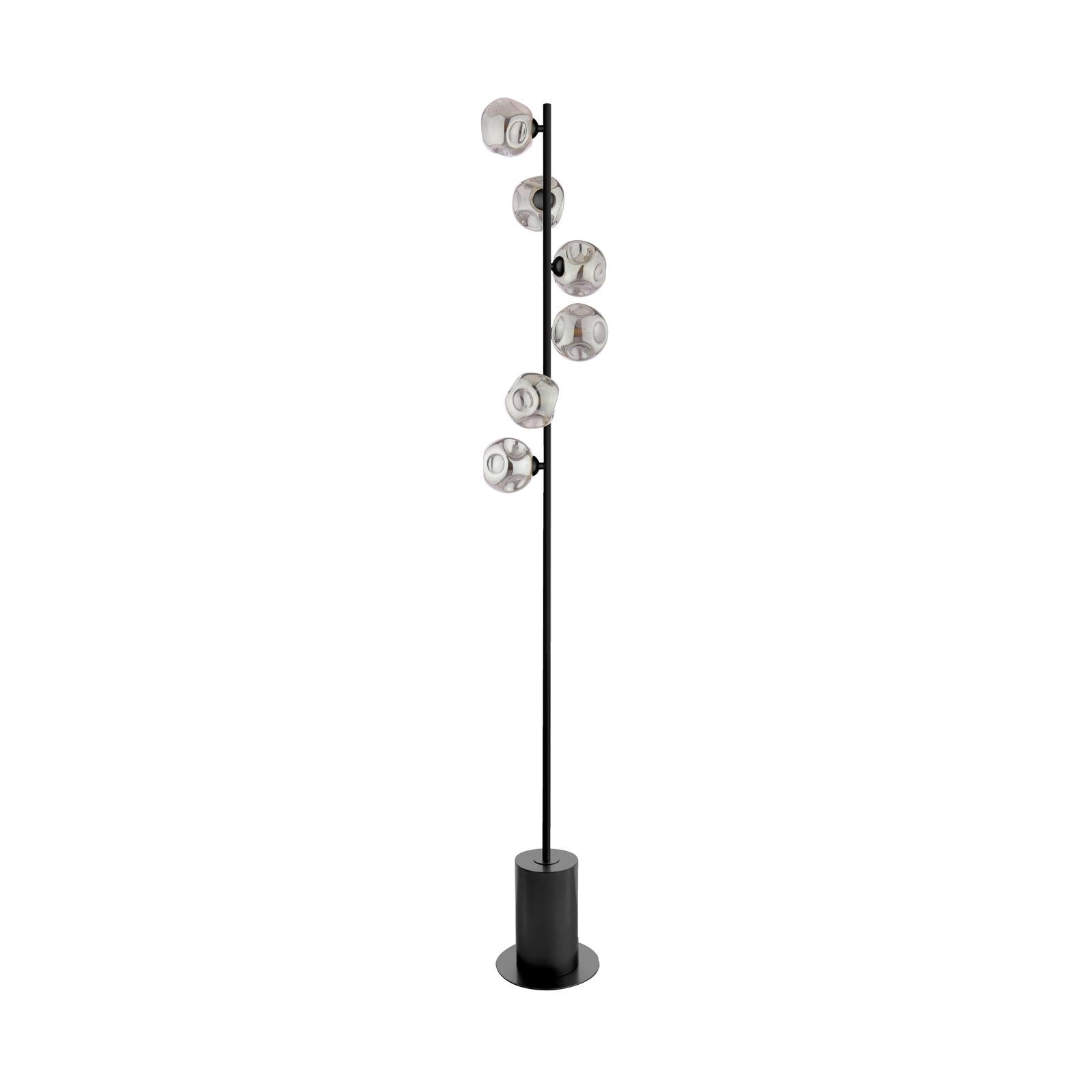 SPI4922-28 Spiral 6 Light Floor Lamp Matt Black With Closed Organic Smoked Glass