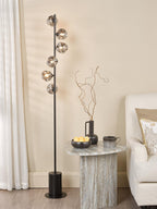 SPI4922-28 Spiral 6 Light Floor Lamp Matt Black With Closed Organic Smoked Glass